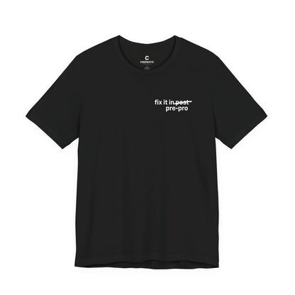 “Fix It in Pre” T-Shirt – Oversized Unisex Boxy Minimalist Style Shirt  for Editors, Producers, & Film Crew